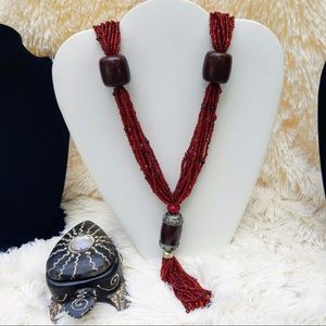 Multi-Strand Beaded Necklace W Wooden Accent Beads